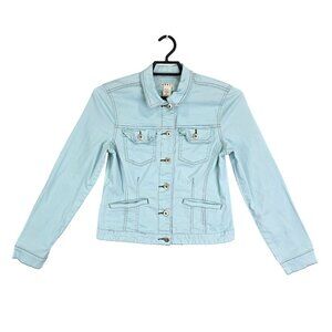Girls Light Blue Denim Jacket Button Up Pockets Cotton Stretch Youth Size M